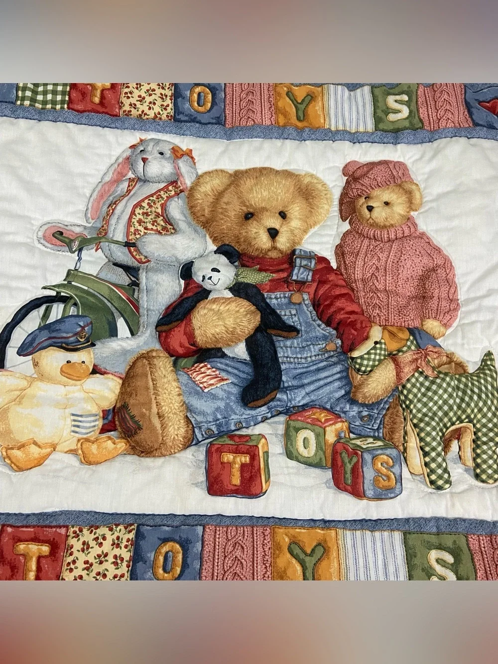 Blue Jean Teddy Bear Baby Vintage Comforter 32x42in
